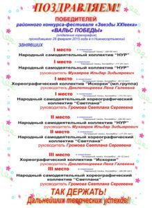 ПОЗДРАВЛЯЕМ! Победителей районного конкурса-фестиваля «Звезды XXI века» «ВАЛЬС ПОБЕДЫ»