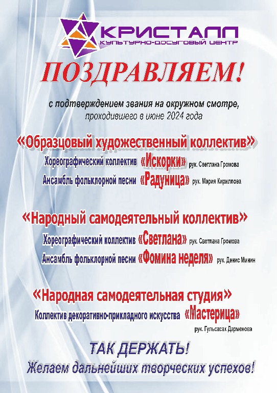 Поздравляем с подтверждением звания «Образцовый», «Народный» и «Народная студия»!